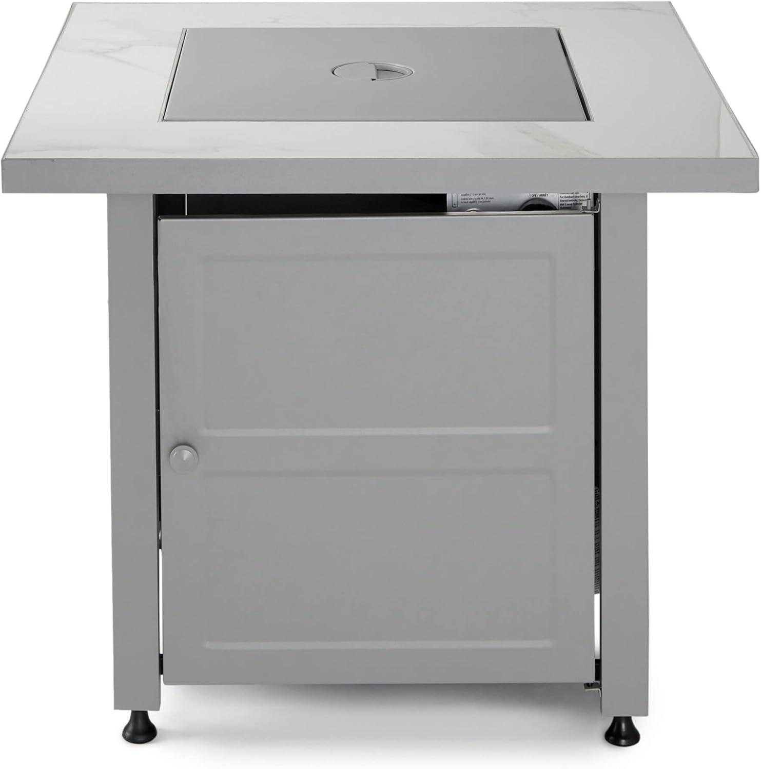 Mr. Bar-B-Q Endless Summer All Weather Outdoor Fire Pit Table with Faux Marble Finish, Black Glass