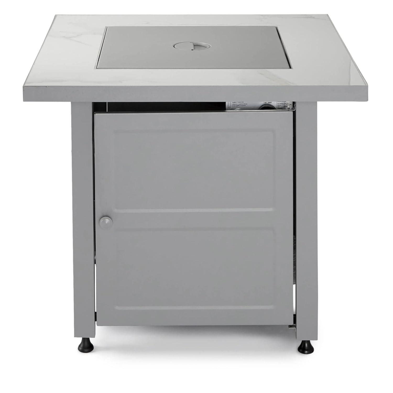 Mr. Bar-B-Q Endless Summer All Weather Outdoor Fire Pit Table with Faux Marble Finish, Black Glass