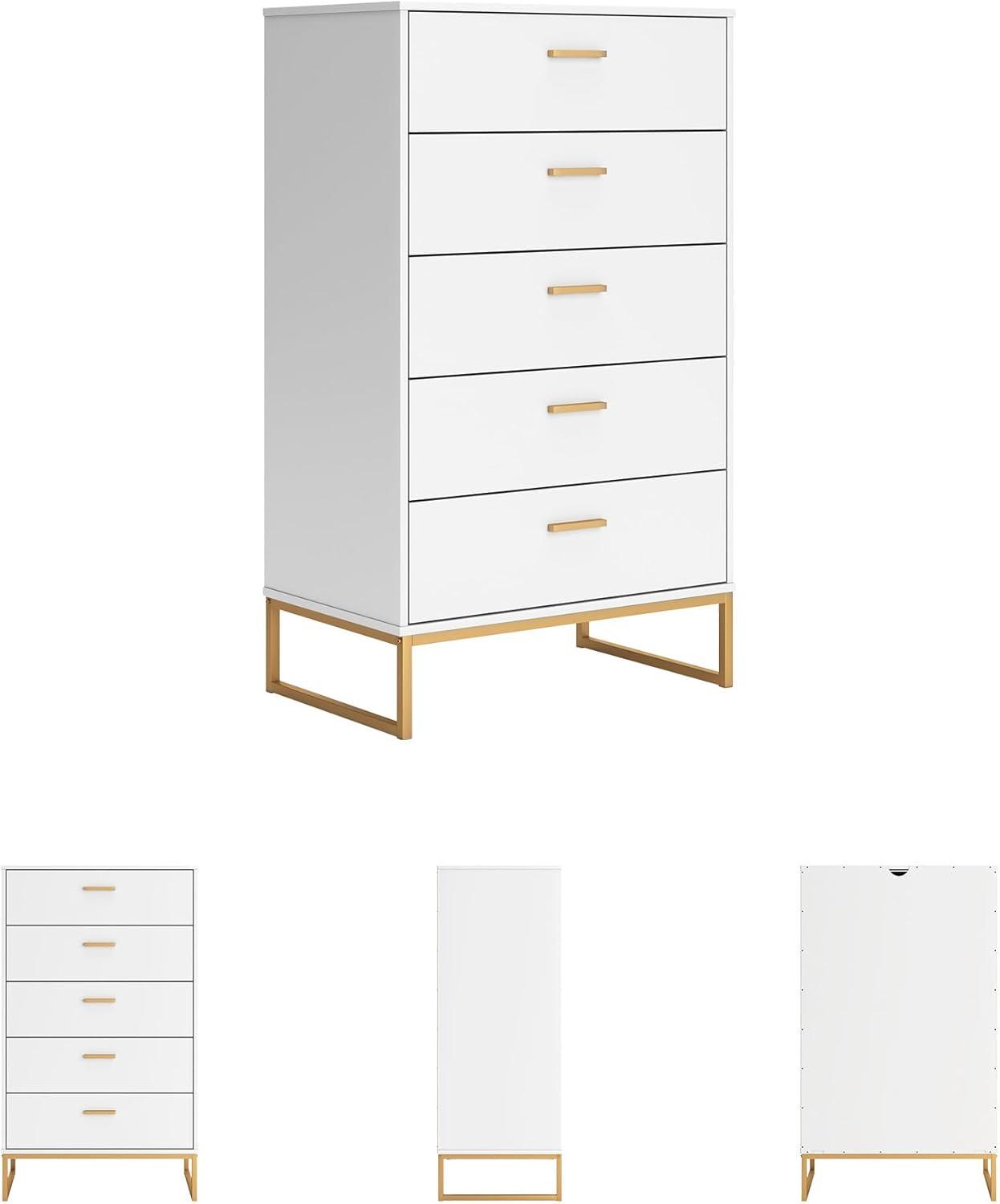 Signature Design by Ashley Socalle 5 Drawer Tall Dresser, White/Gold