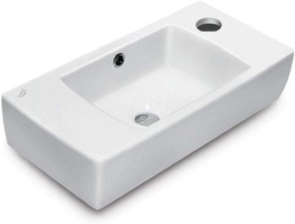 White Rectangular Ceramic Wall-Mount Bathroom Sink with Faucet Hole