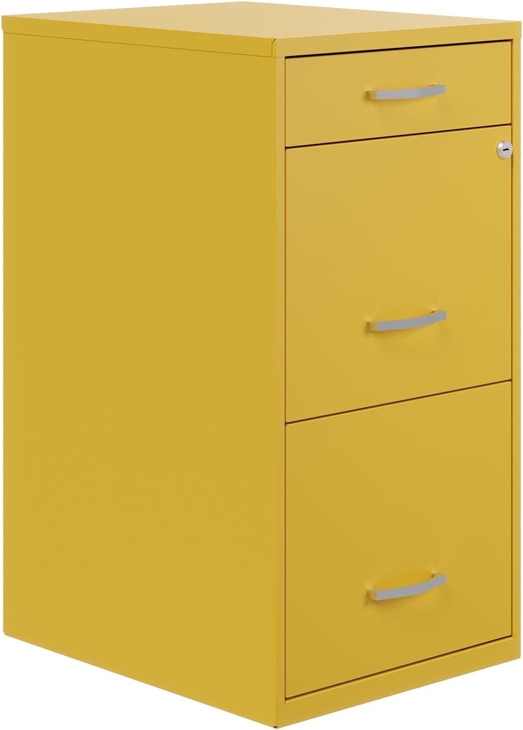 Space Solutions 3 Drawer Letter Width Vertical File Cabinet with Pencil Drawer, Yellow