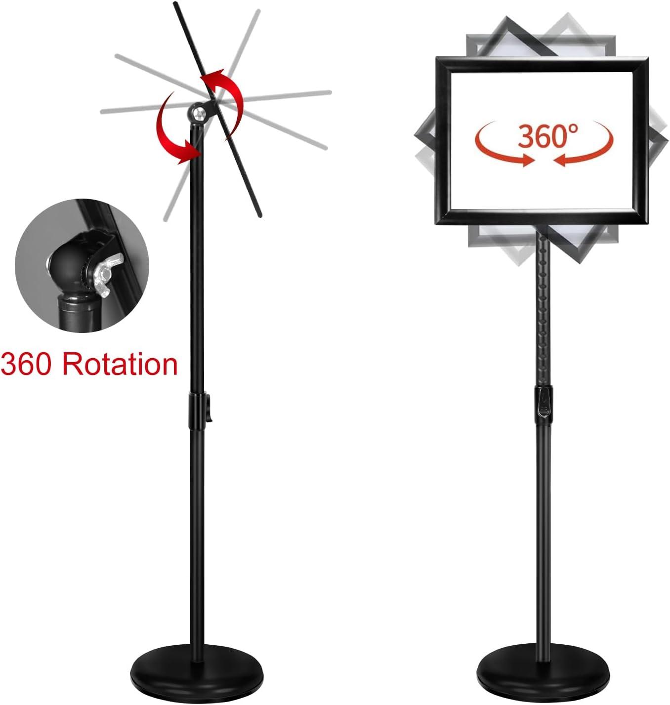 Adjustable Sign Holder Stand 8.5x11 inch,Pedestal Floor Signage Standing Holder with Heavy Duty Base, Aluminum Snap Open Frame Display for Business Restaurant, Mall,Schools-1 Pack