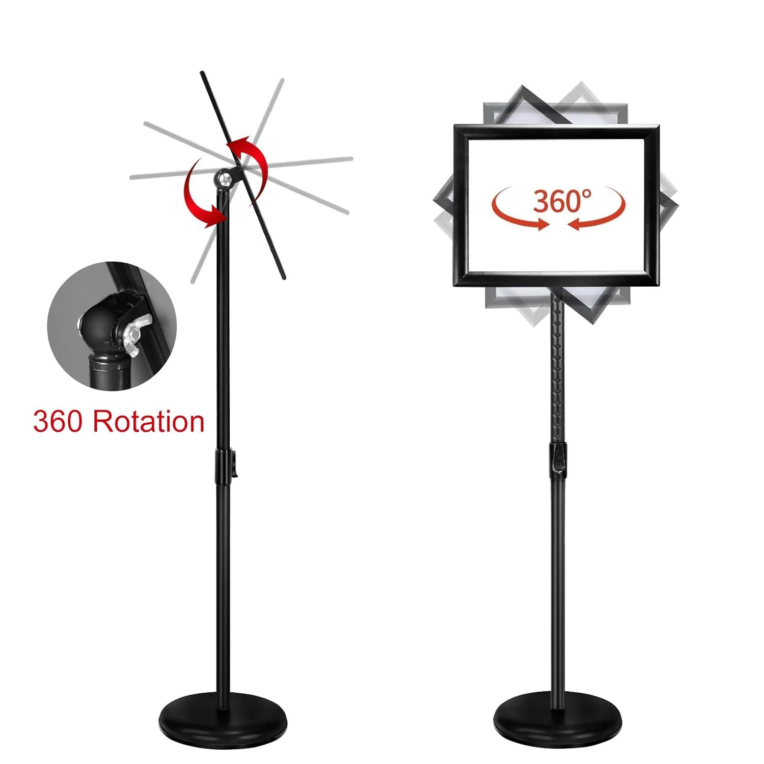 Adjustable Sign Holder Stand 8.5x11 inch,Pedestal Floor Signage Standing Holder with Heavy Duty Base, Aluminum Snap Open Frame Display for Business Restaurant, Mall,Schools-1 Pack