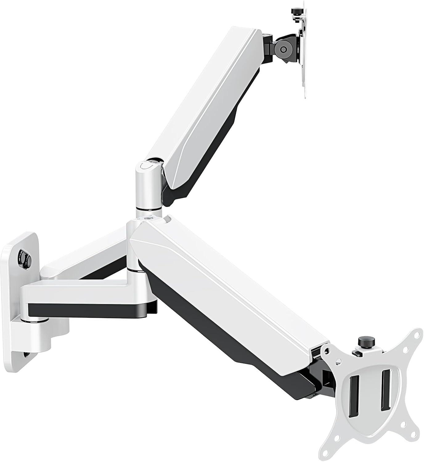 White Dual Monitor Wall Mount with Gas Spring Arms