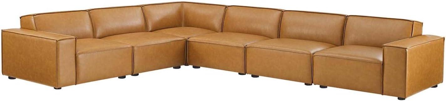 Modway Restore 6-Piece Faux Leather Upholstered Sectional Sofa in Tan Finish