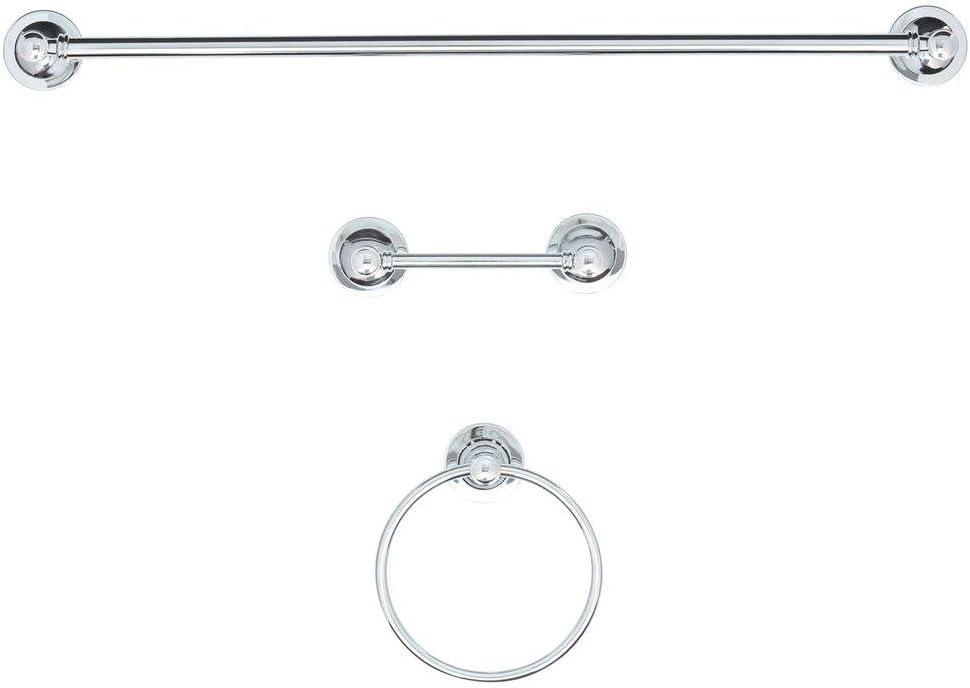 Delta Silverton 3-Piece Bath Hardware Set in Chrome with Towel Ring, Toilet Paper Holder and 24 in. Towel Bar, Grey