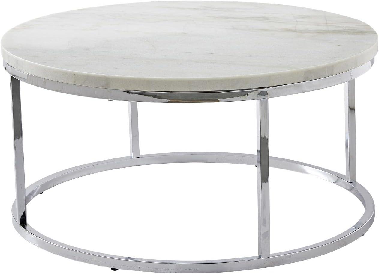 Echo Round Cocktail Table White - Steve Silver Co.: Chrome Base, 36" Modern Design