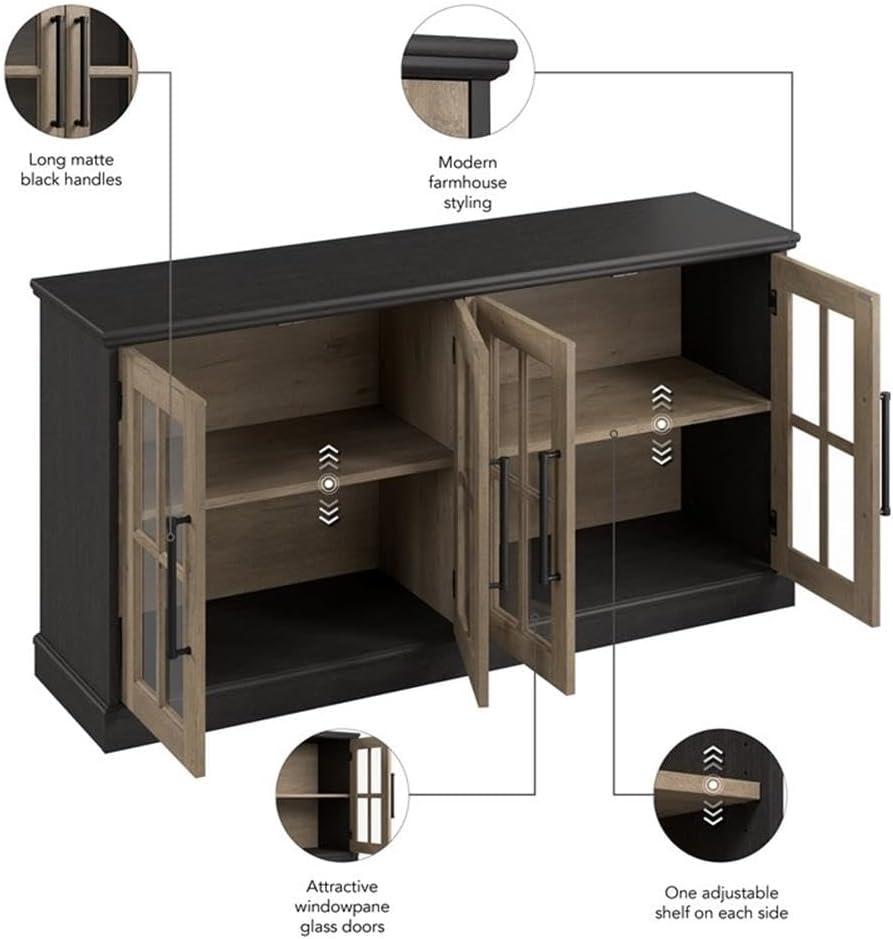 Bush Furniture Westbrook 60W TV Stand for 75 Inch TV in Vintage Black/Restored Tan Hickory