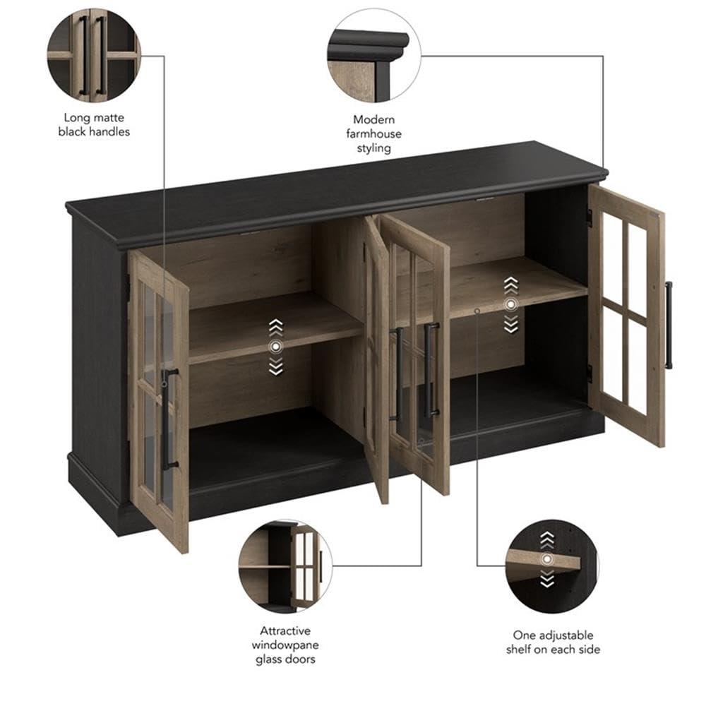 Bush Furniture Westbrook 60W TV Stand for 75 Inch TV in Vintage Black/Restored Tan Hickory