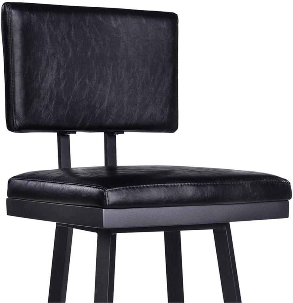 Transitional Black Faux Leather 26" Swivel Barstool with Metal Base