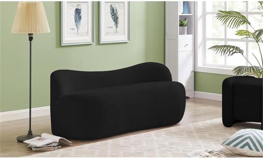 Meridian Black Boucle Fabric Bench with Curved Back