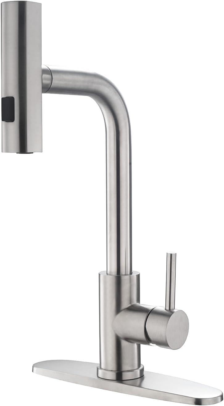 Pull Down Sprayer Single Hole Handle Stainless Steel Kitchen Sink Faucets