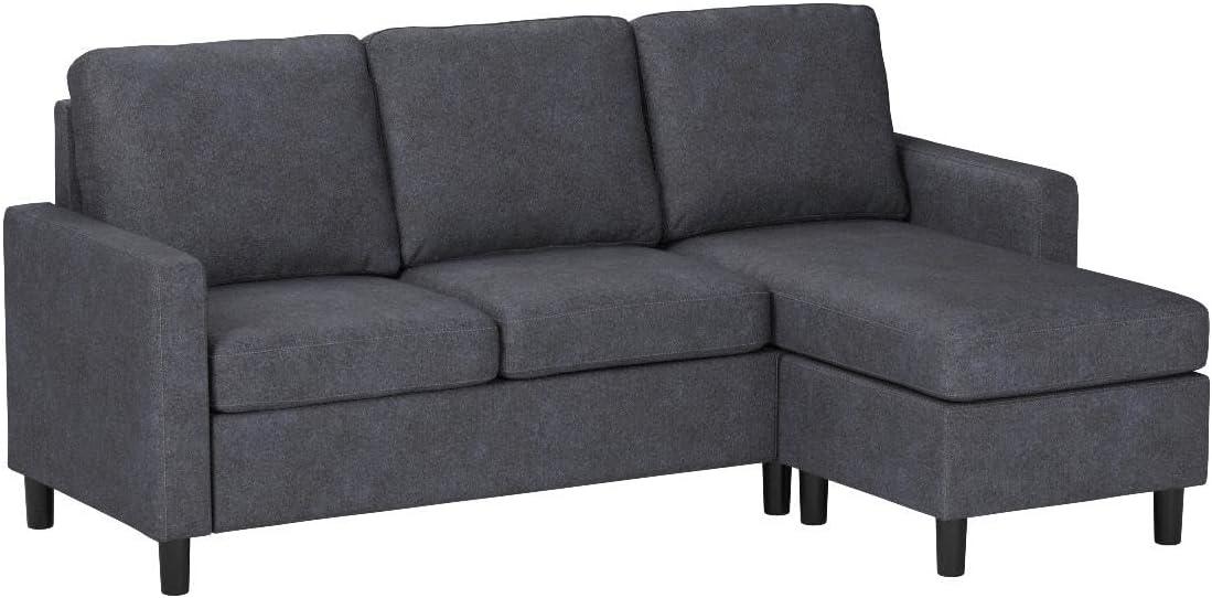 Shintenchi 79 Inch Convertible Sectional Sofa Couch, Modern Linen Fabric L-Shaped , 3-Seat Sofa Sectional with Reversible Chaise for Living Room, Apartment and Small Space (Dark Grey)