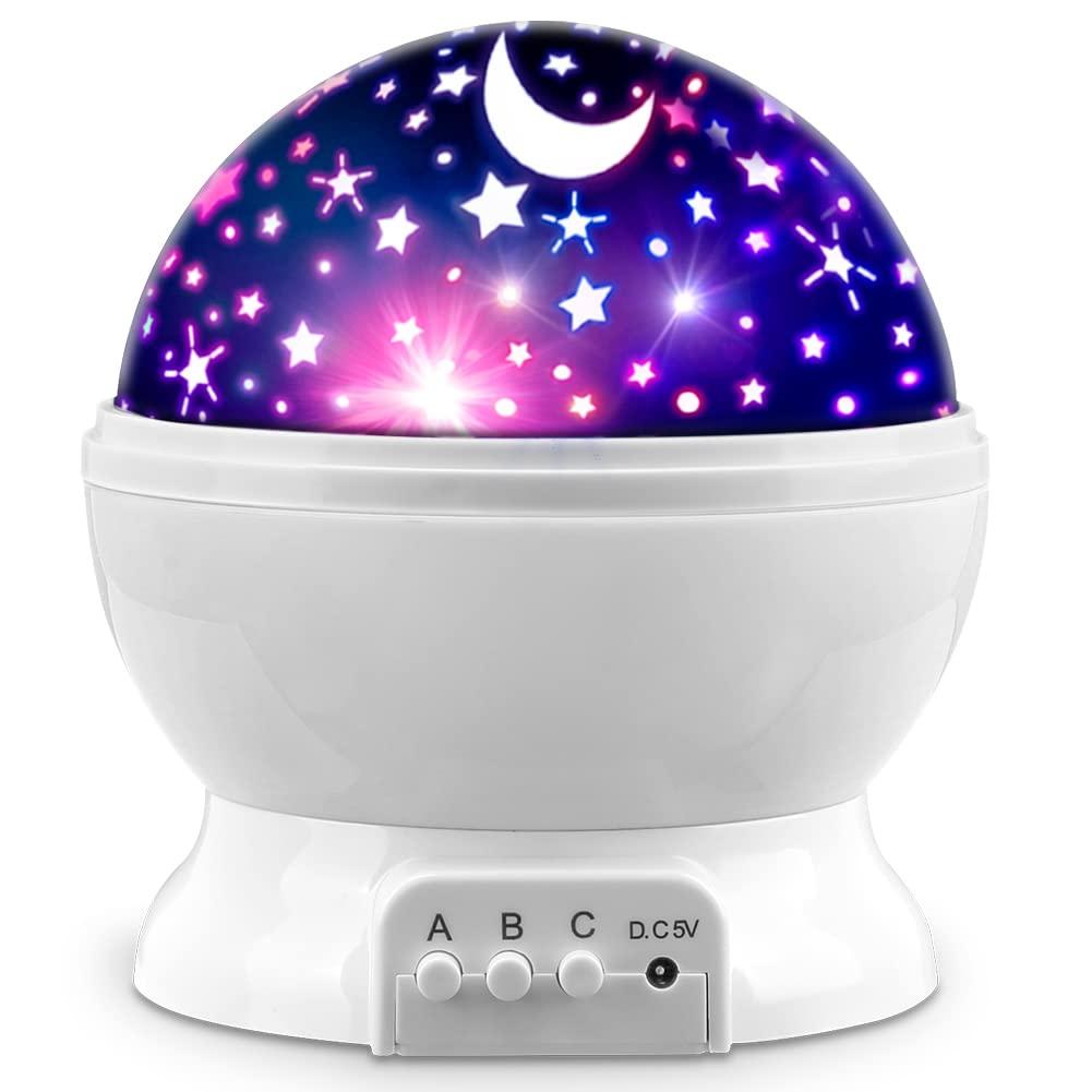 MOKOQI Star Projector Night Lights for Kids, Fun Gifts for 1-4-6-14 Year Old Girl and Boy, Projection Lamp for Kids Bedroom Ceiling, Stars and Moon for Child Asleep Peacefully (White)
