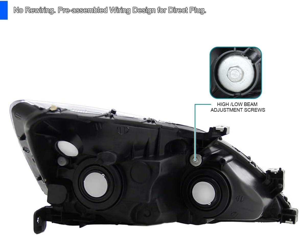 Spec-D Tuning Black Headlights Compatible with 2003-2007 Honda Accord LX EX L+R Pair Head Light Lamp Assembly