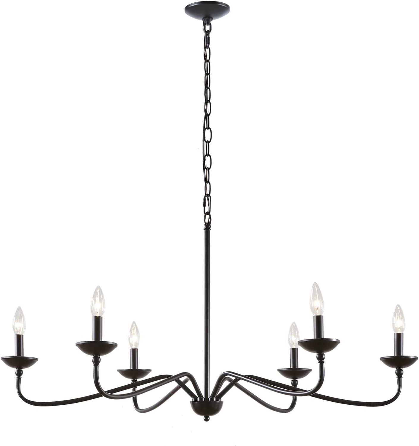 72.5" Brighton Chandelier Matte Black: Farmhouse Metal, 6-Light, Adjustable Height, No Shade