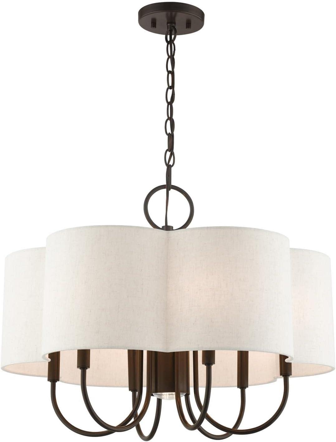 Elegant Solstice English Bronze 7-Light Chandelier with Oatmeal Shade