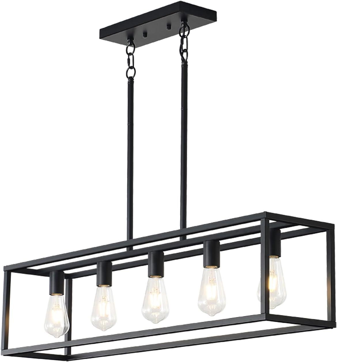 Black Industrial 5-Light Rectangular Metal Chandelier