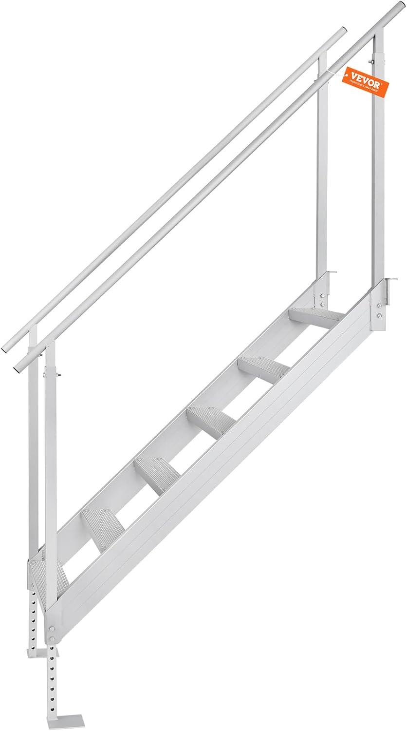 VEVOR Dock Stairs 4 Steps, 500lbs Load Pool Steps, Adjustable Height Aluminum Dock Ladders, Pontoon Boat Ladder with Handrails & Widen Nonslip Pedals for Lake/Pool/Marine Boarding/RV/House