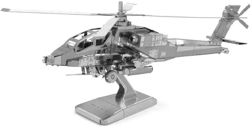 Fascinations 9009012 Metal Earth Metal 3D AH-64 Apache Airplane Model Kit, Silver