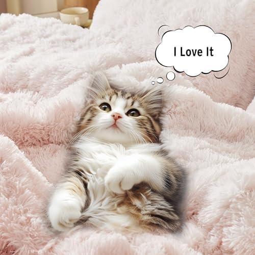 Intelligent Design King/Cal King Shaggy Faux Comforter Set, Long Fur Wave Spring Comforter Bedding Set, 3-Piece Striped Ombre Design Warm Bed Set, Blush