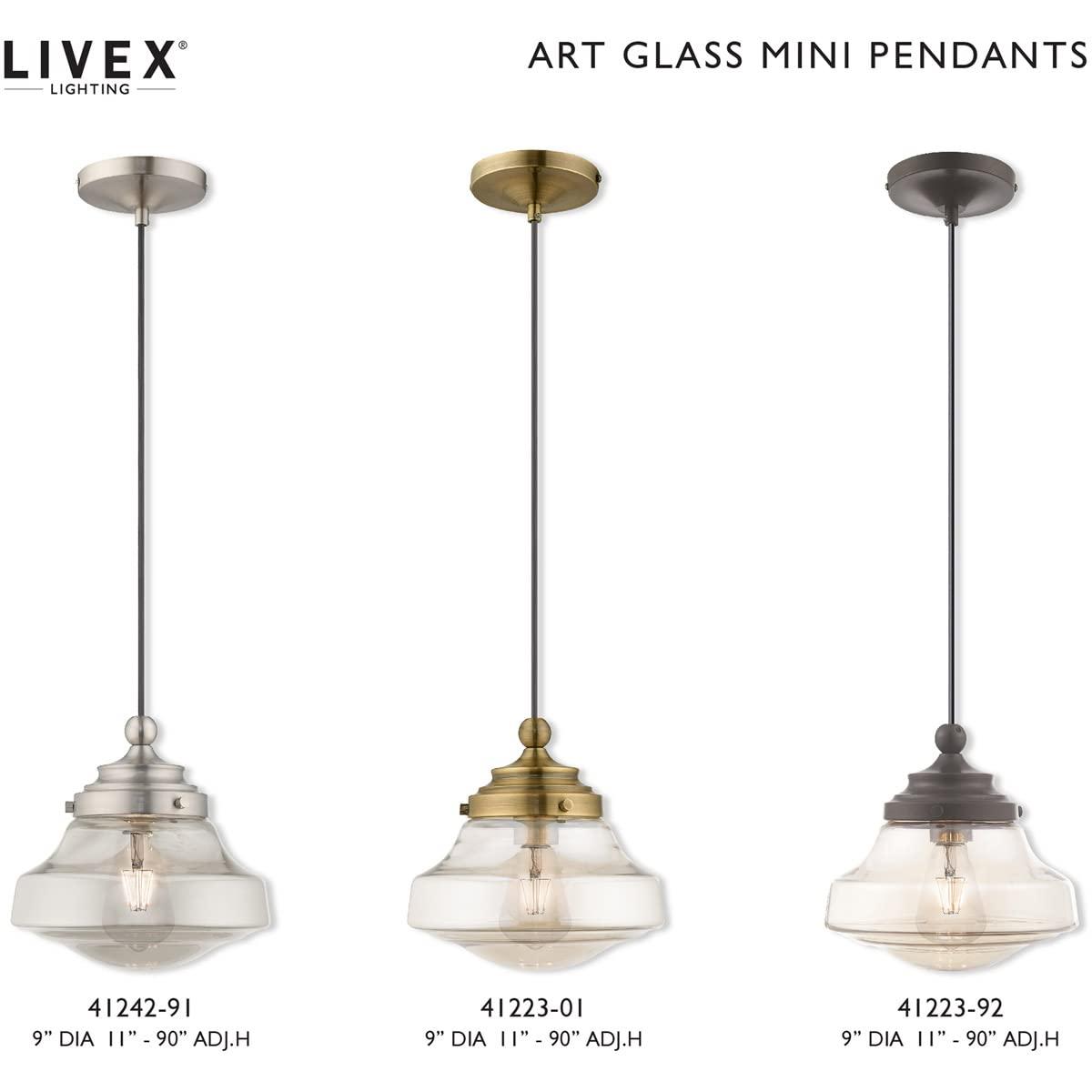 Livex Lighting Art Glass 1 - Light Pendant in  Antique Brass