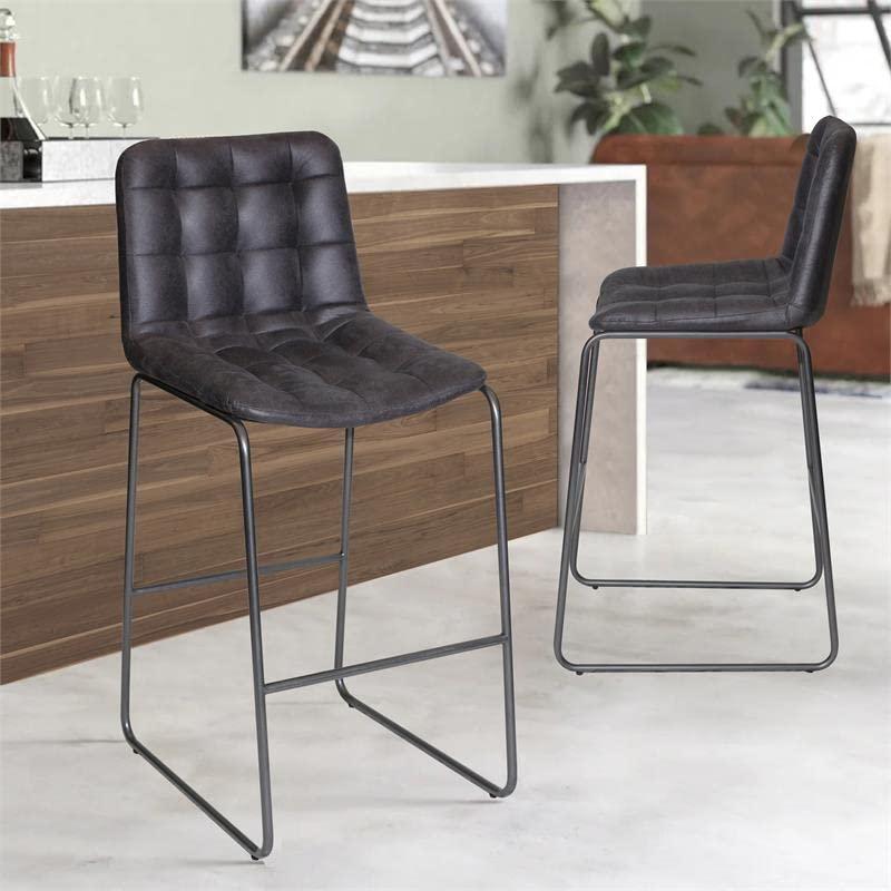 Westover Transitional Charcoal Faux Leather and Steel Bar Stool