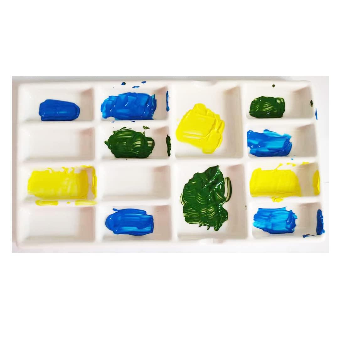 8 Inch 14 Wells Artist Ceramic Paint Palette, Rectangle Ceramic Watercolor Painting Mixing Tray for Watercolor Gouache Acrylic Oil Painting