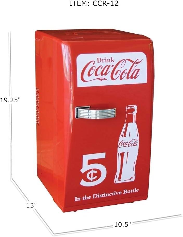 Coca-Cola Retro 18 Can Mini Fridge w/ 12V DC and 110V AC Cords, 22L (23 qt), Portable Cooler, Red, Travel Fridge for Drinks