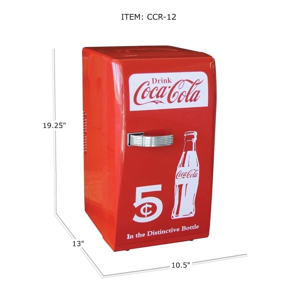 Coca-Cola Retro 18 Can Mini Fridge w/ 12V DC and 110V AC Cords, 22L (23 qt), Portable Cooler, Red, Travel Fridge for Drinks