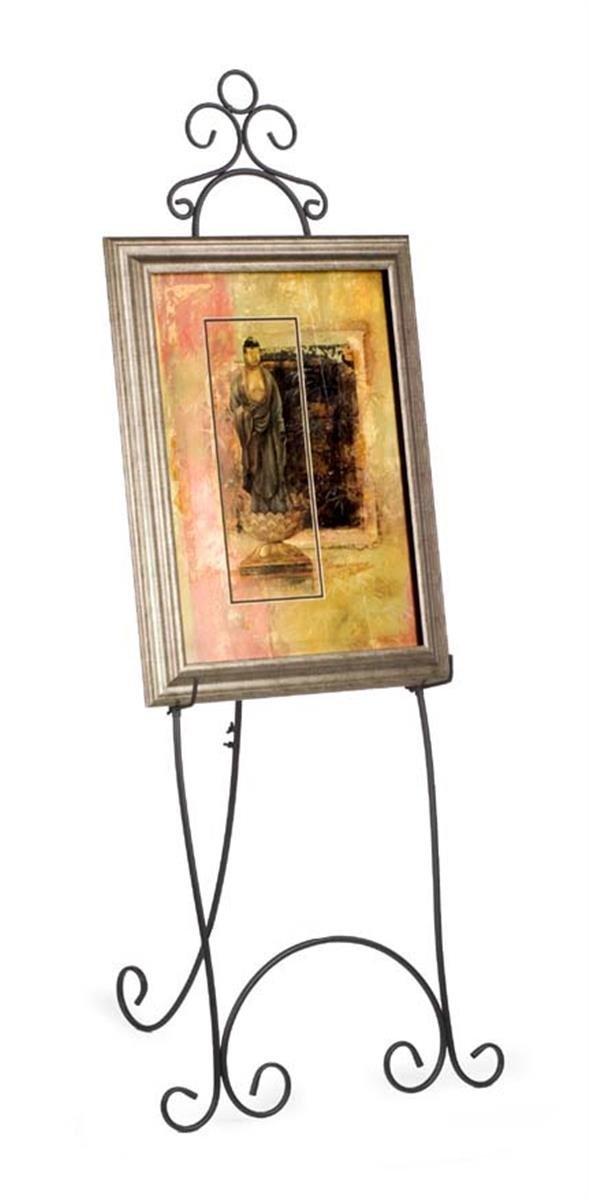 Floor-Standing Easel Stand with Decorative Embellishments and Adjustable Hooks, 71.25 inches Tall, Steel Construction - Black