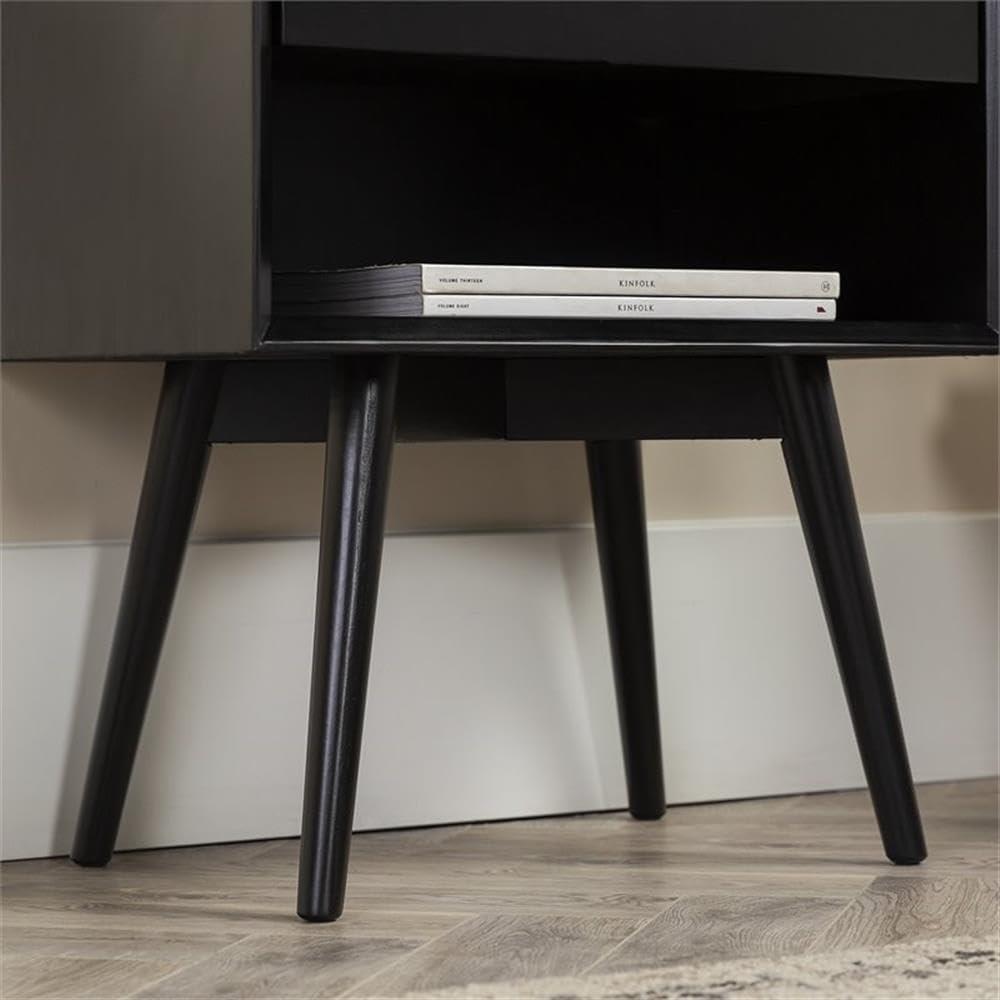 Mid-Century Modern Black Pine Wood 1-Drawer Nightstand