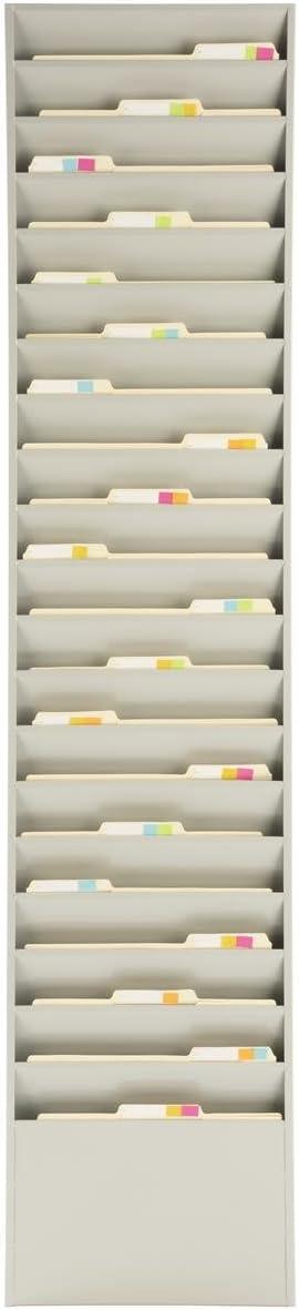 File Folder Wall Rack, 20 Pockets, Tiered, Office and Medical Charts (Putty, Powder Coated Steel) (JMFF20PTY)