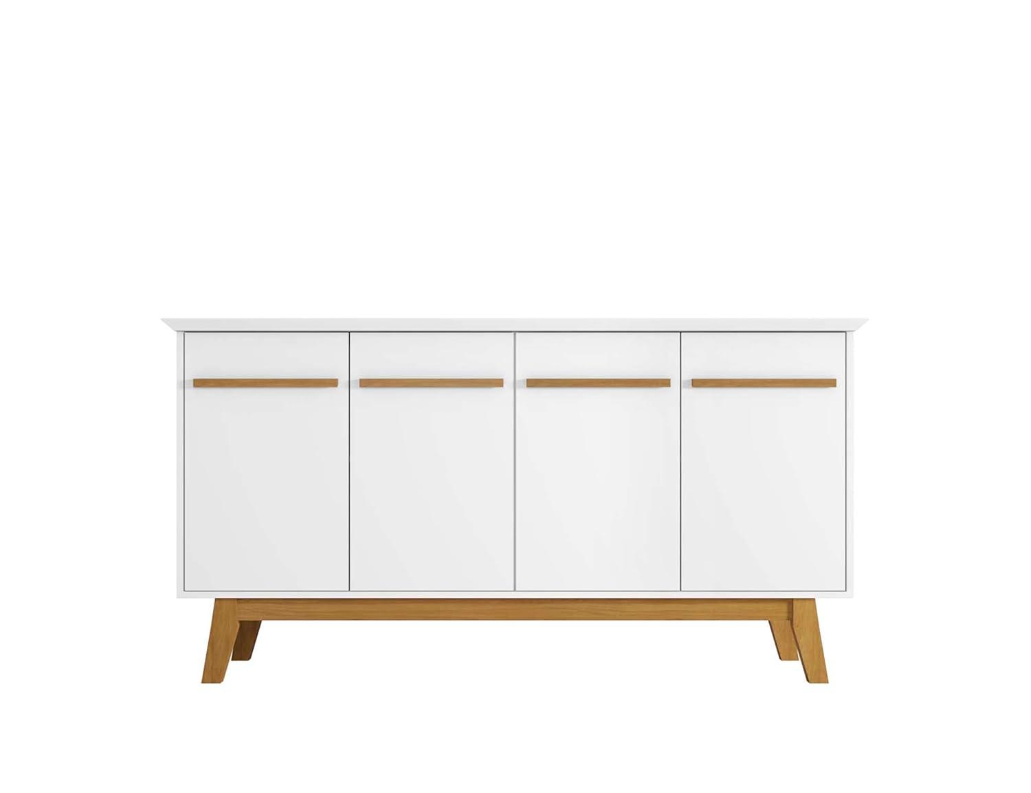 62.99" Yonkers Sideboard White - Manhattan Comfort: Mid-Century Buffet, Storage Console with 4 Doors & Fixed Shelves