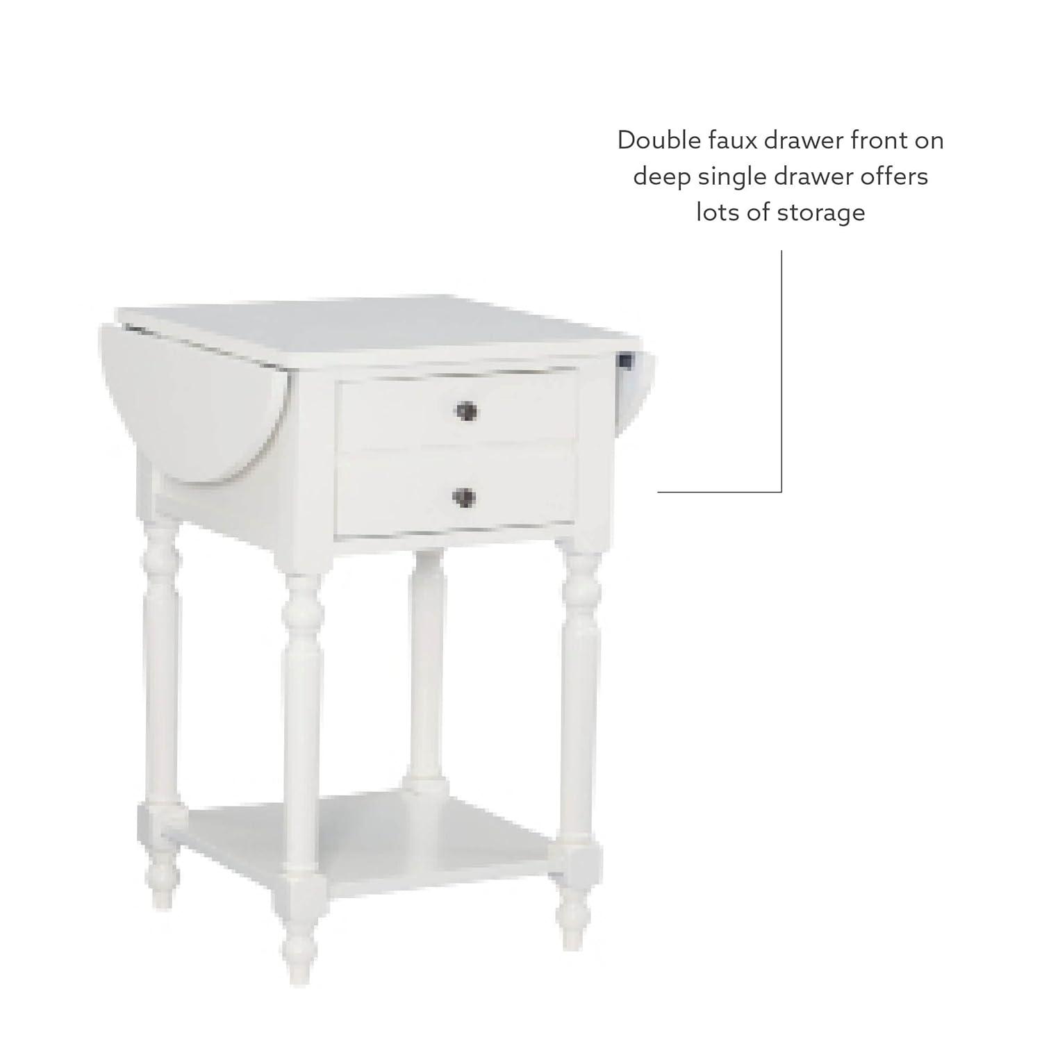 Powell Shiloh Single Drawer Indoor End Table with Shelf and Dropleaf, 24" Tall, White