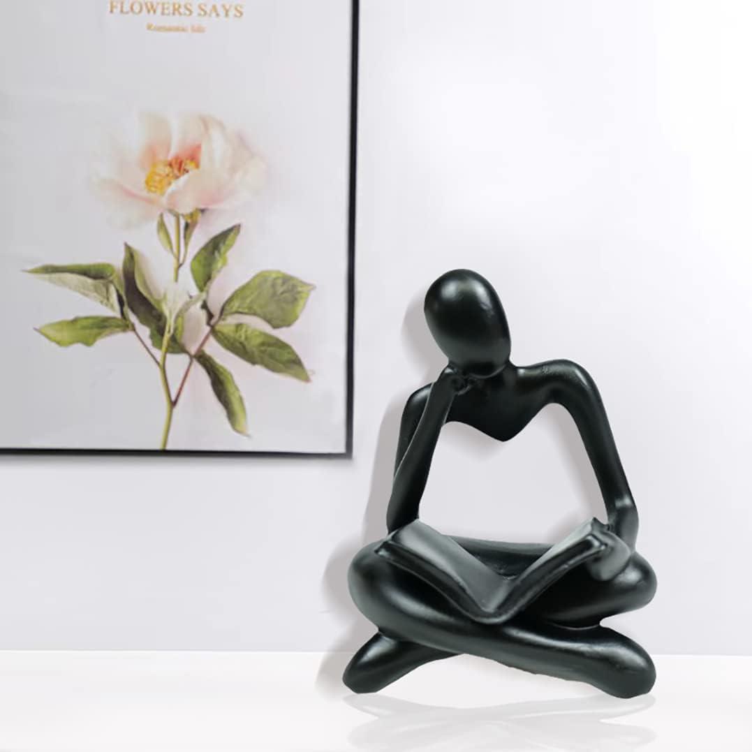 POINTERTECK Resin Thinker Style Abstract Sculptures Statue Collectible Figurines Modern Home Office Bookshelf Desktop Decor(Black)