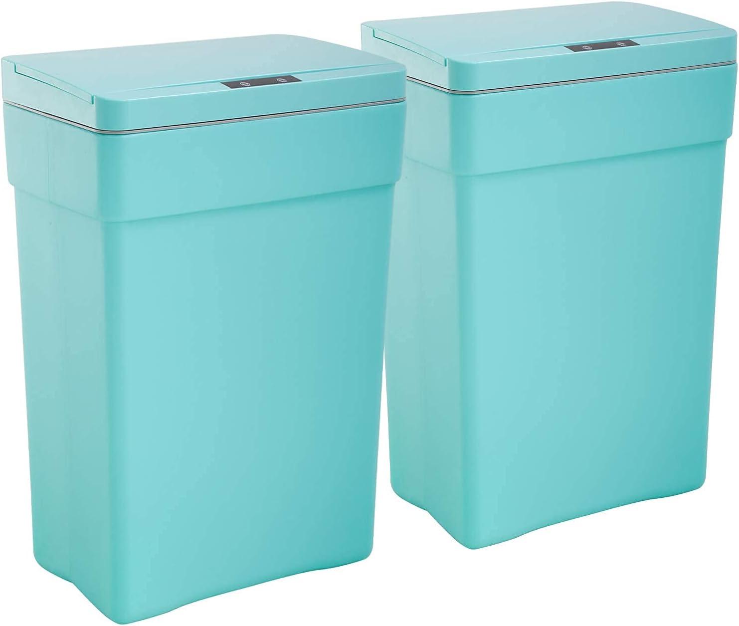 13 Gallon Kitchen Trash Can, Automatic Trash Can 50L Garbage Bin Touch Trash Can with Lid High-Capacity Waste Bins for Bedroom Bathroom Home Office Plastic Sensor Trash Can (Blue, 2)