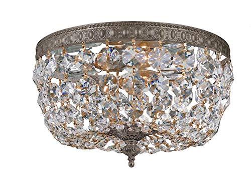 English Bronze Flush Mount with Clear Italian Crystals