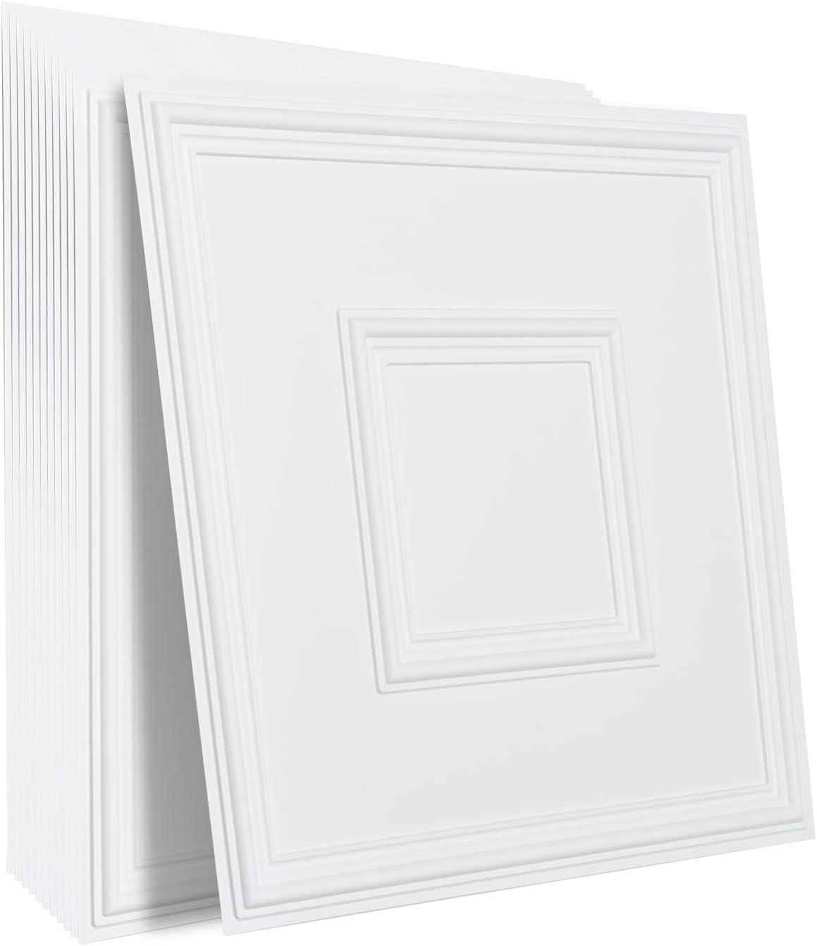 White 24x24 PVC 3D Textured Ceiling Tiles, 12-Pack