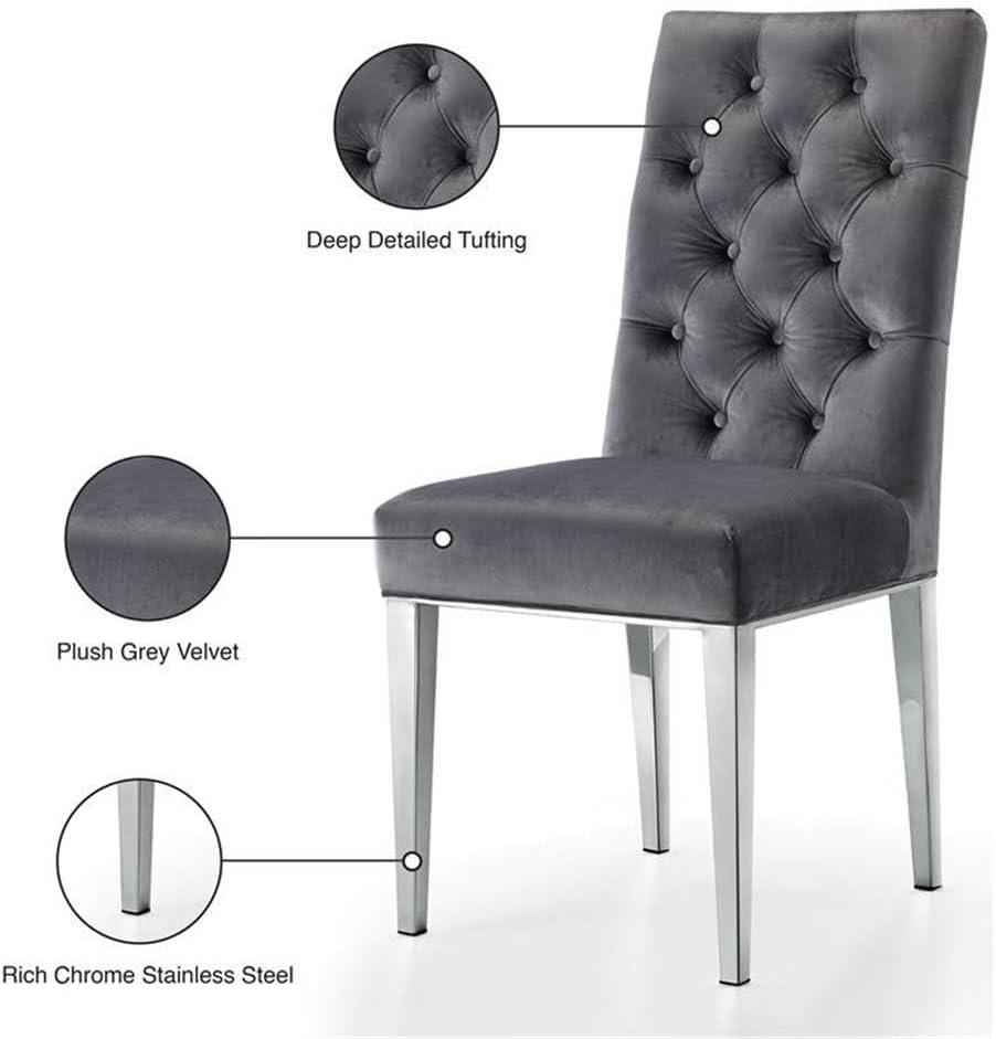 Meridian Furniture Juno 19.5"H Velvet Dining Chair in Gray (Set of 2)