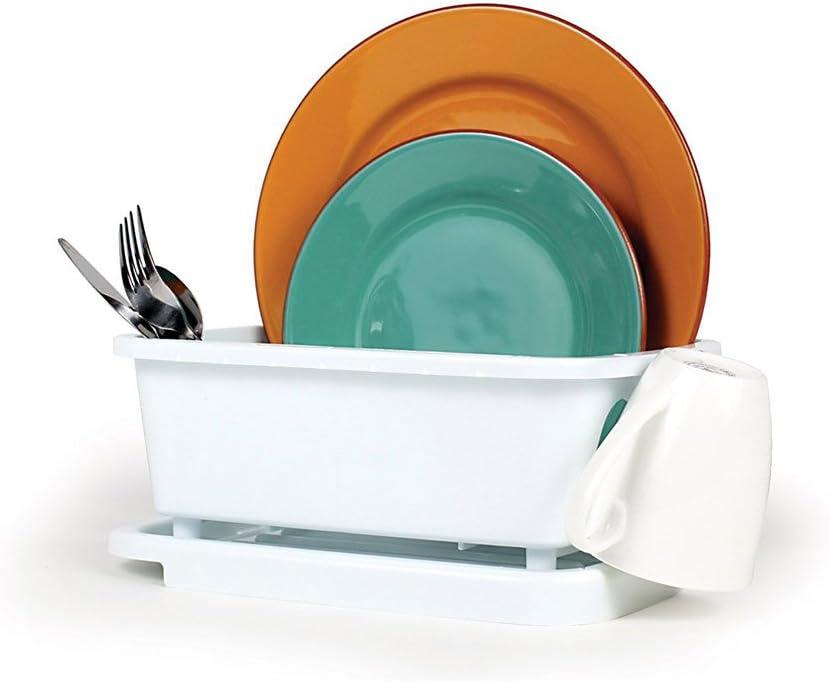 Camco Durable Mini Dish Drainer Rack and Tray Perfect for RV Sinks, Marine Sinks, and Compact Kitchen Sinks- White 43511