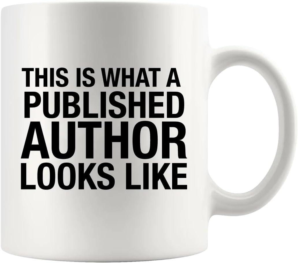 White Ceramic Mug with Black Handle and Inner for Authors