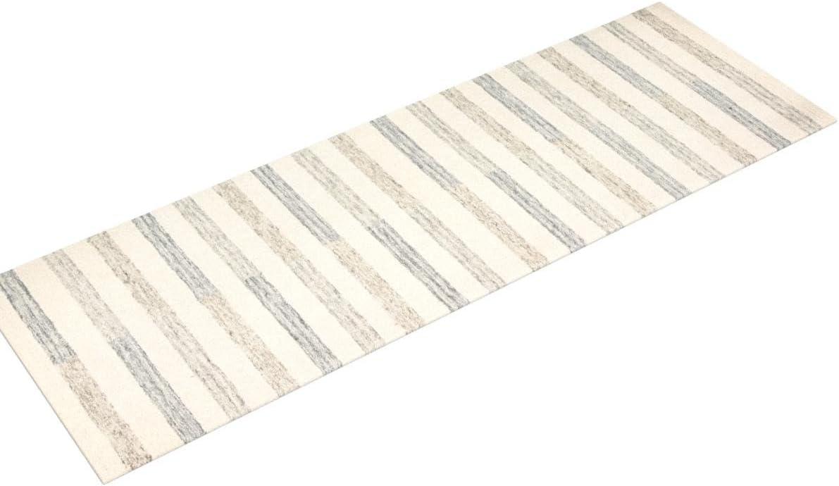 Ivory and Slate Tufted Wool Stripe Runner Rug 2'-6" x 7'-6"