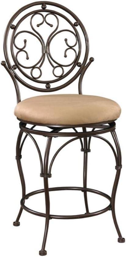 Elegant Traditional 24.5" Swivel Counter Stool, Warm Bronze and Tan Leather