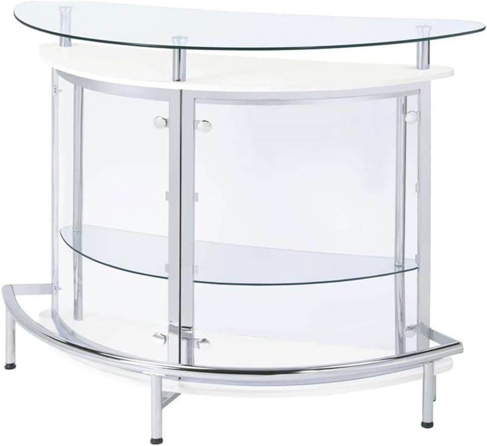 Coaster Amarillo Modern 2 Tier Home Bar Cabinet White/Chrome