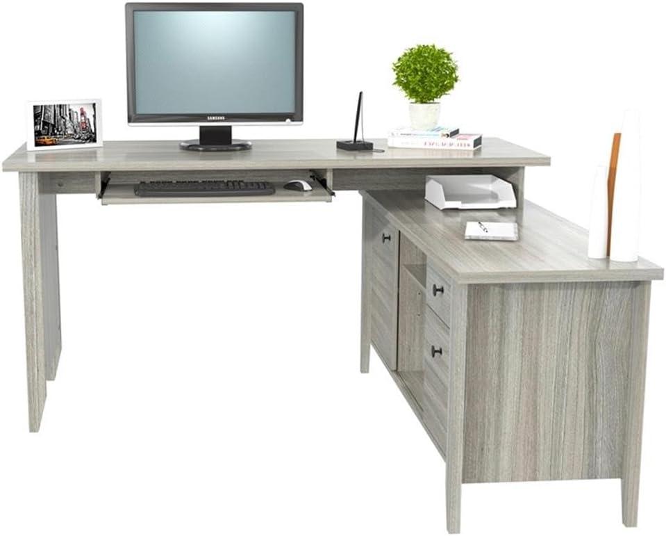 Espresso Oak L-Shaped Corner Desk with Keyboard Tray and Filing Cabinet