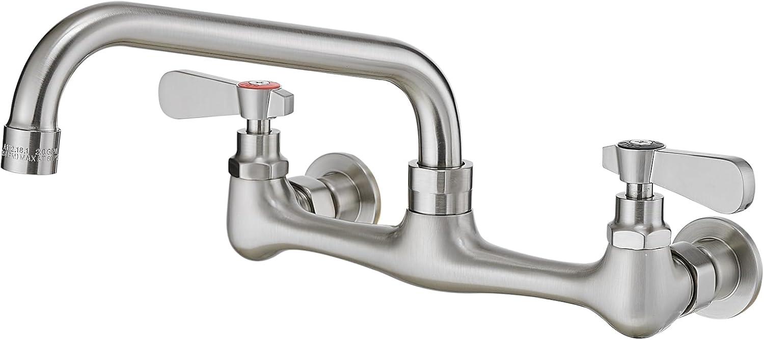 Brushed Nickel 8-Inch Double Handle Wall Mount Faucet