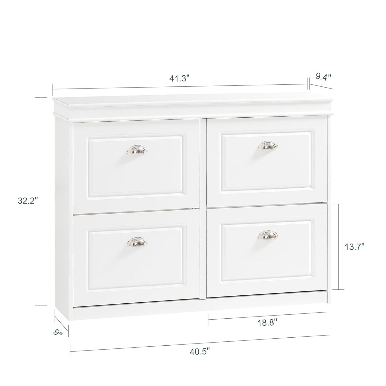 SoBuy White Shoe Cabinet with 4 Flip Drawers, Large Freestanding Shoe Rack, Modern Shoe Organizer for Entryway, Hallway, Entance FSR79-W
