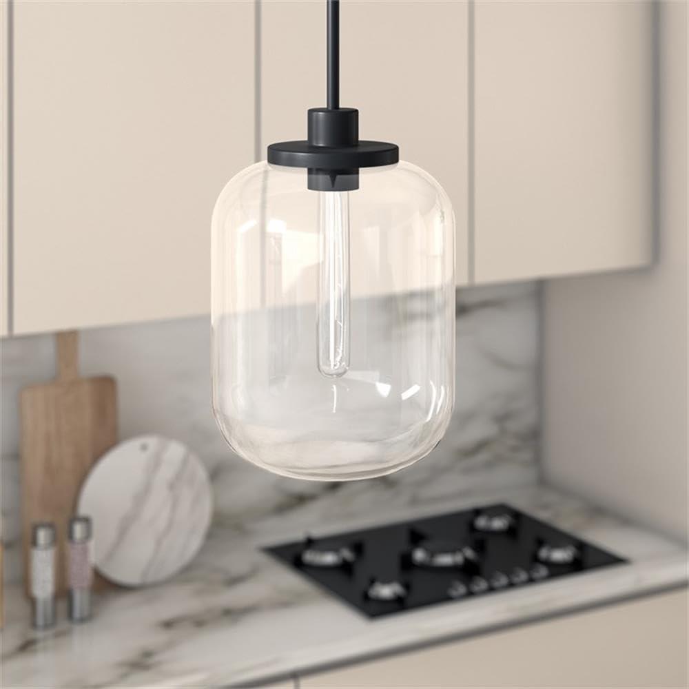 Evelyn&Zoe 9" Blackened Bronze Metal/Glass Pendant