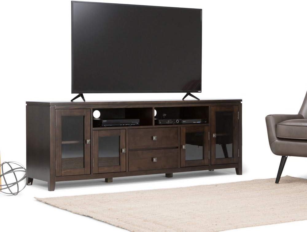 Cosmopolitan Solid Wood 72 inch Wide Contemporary TV Media Stand in Mahogany Brown For TVs up to 80 inches